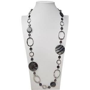 Lia Sophia Bungalow Necklace Mother of Pearl Resin Beads Oval Link Long Necklace